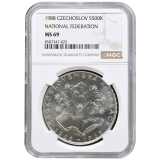 500 Kčs Dvacáté výročí Československé federace 1988 NGC MS 69