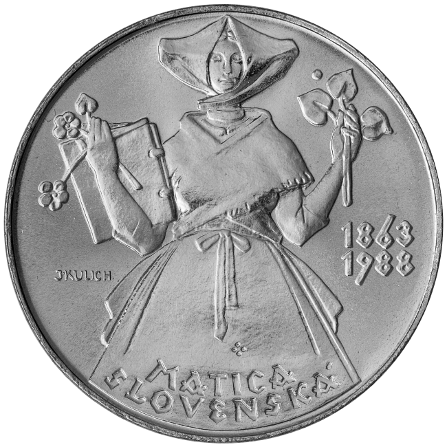 Pamětní stříbrná mince 500 Kčs 125. výročí Založení Matice Slovenské 1988