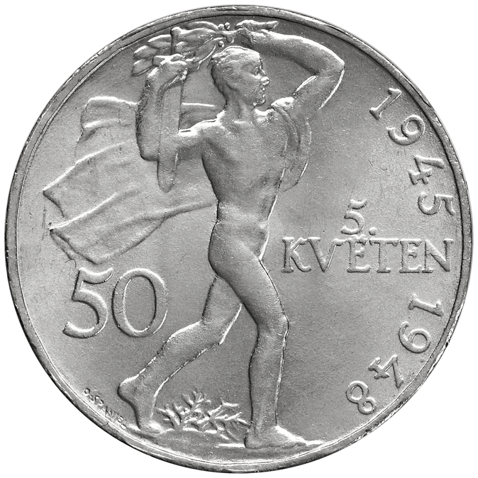 Pamětní stříbrná mince 50 Kčs Třetí výročí pražského povstání 1948
