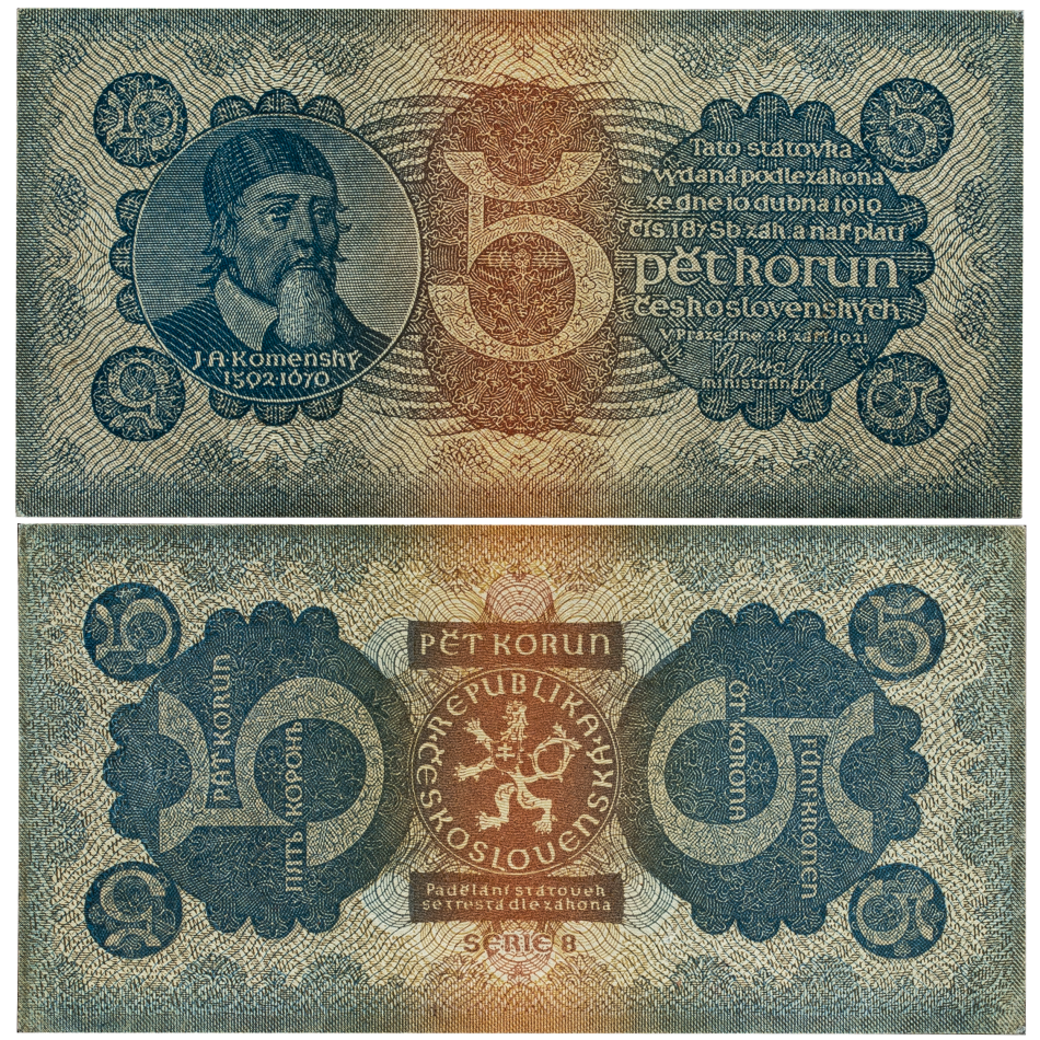 Československá státovka 5 korun 1921 série 8