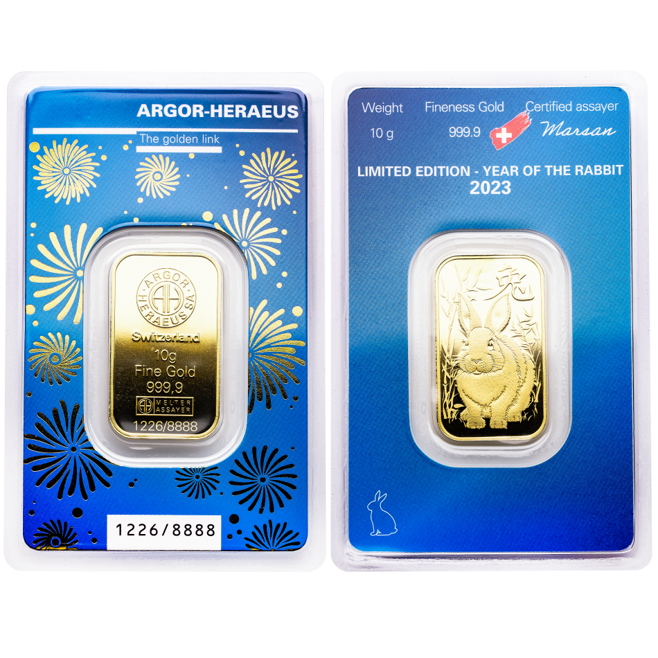 Investiční zlatý slitek Argor-Heraeus 10 g - Rok králíka 2023