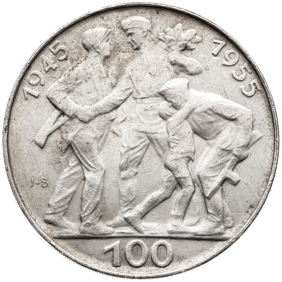 Pamětní stříbrná mince 100 Kčs 10. výročí osvobození Československa 1955