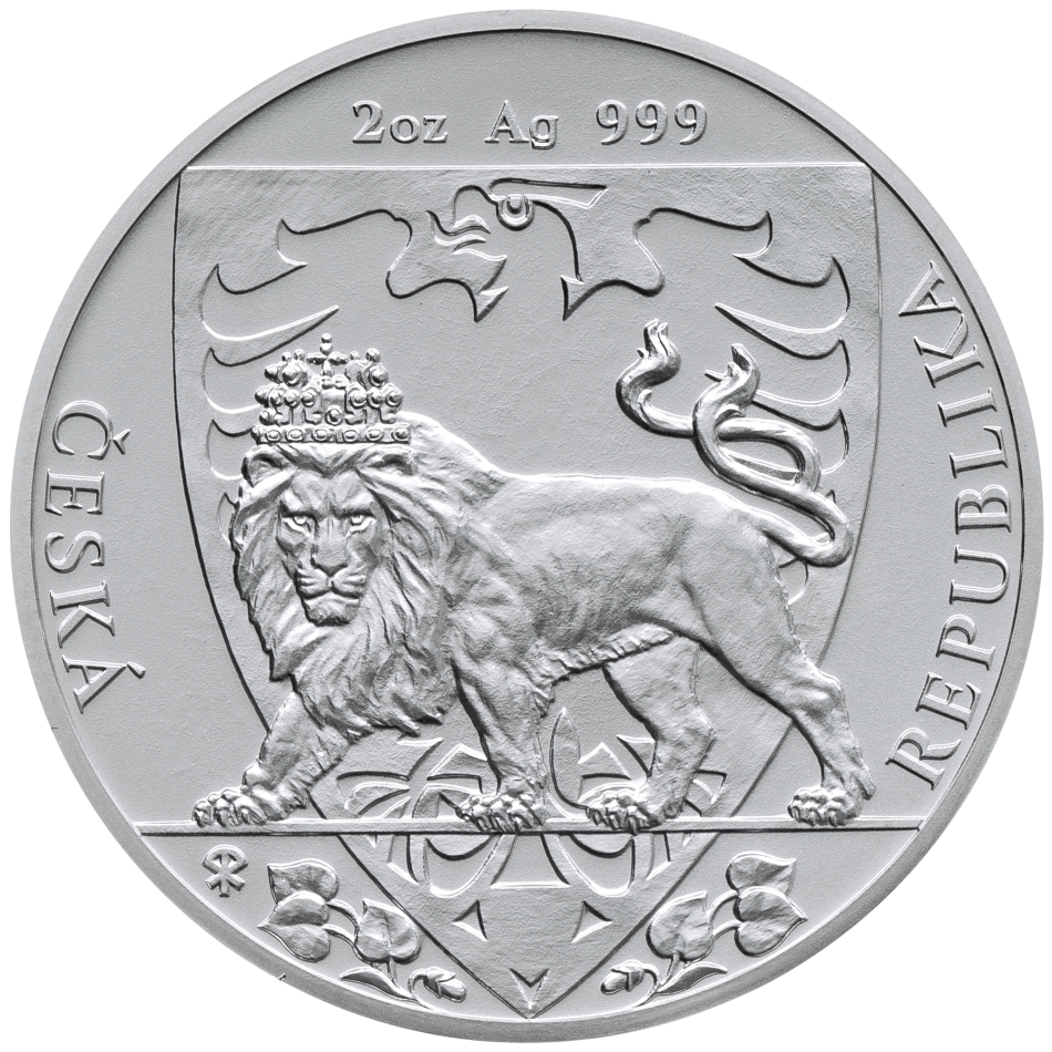 Investiční stříbrná mince 2 Oz, Český lev 2020.