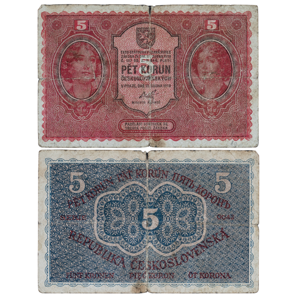 Československá státovka 5 korun 1919 - série 0048