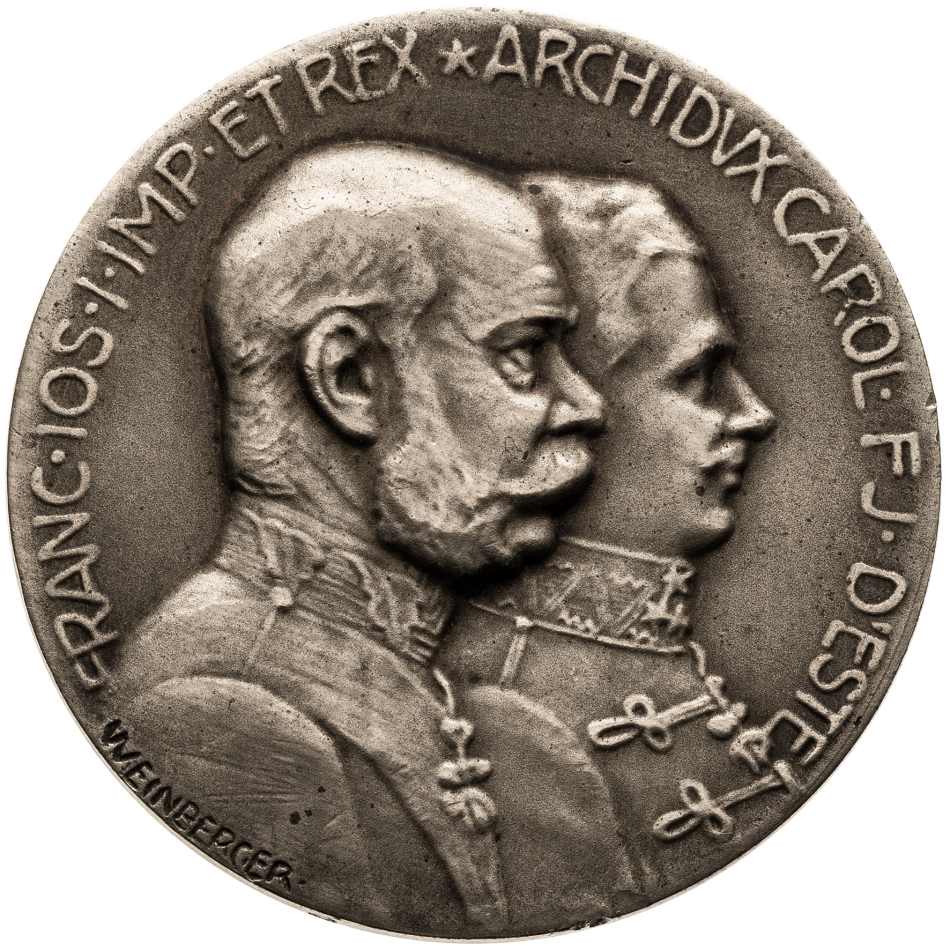 Mosazná medaile František Josef I. a jeho nástupce arcivévoda Karel I.