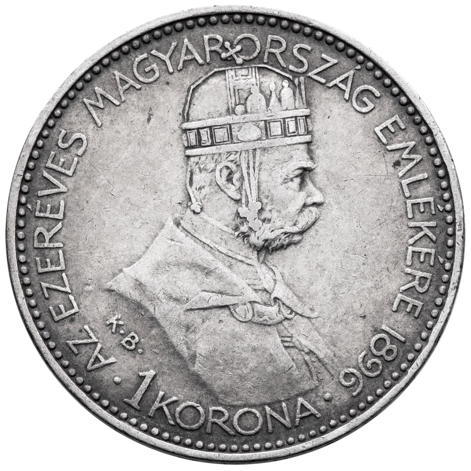 Stříbrná mince 1 koruna 1896 KB - příchod Maďarů