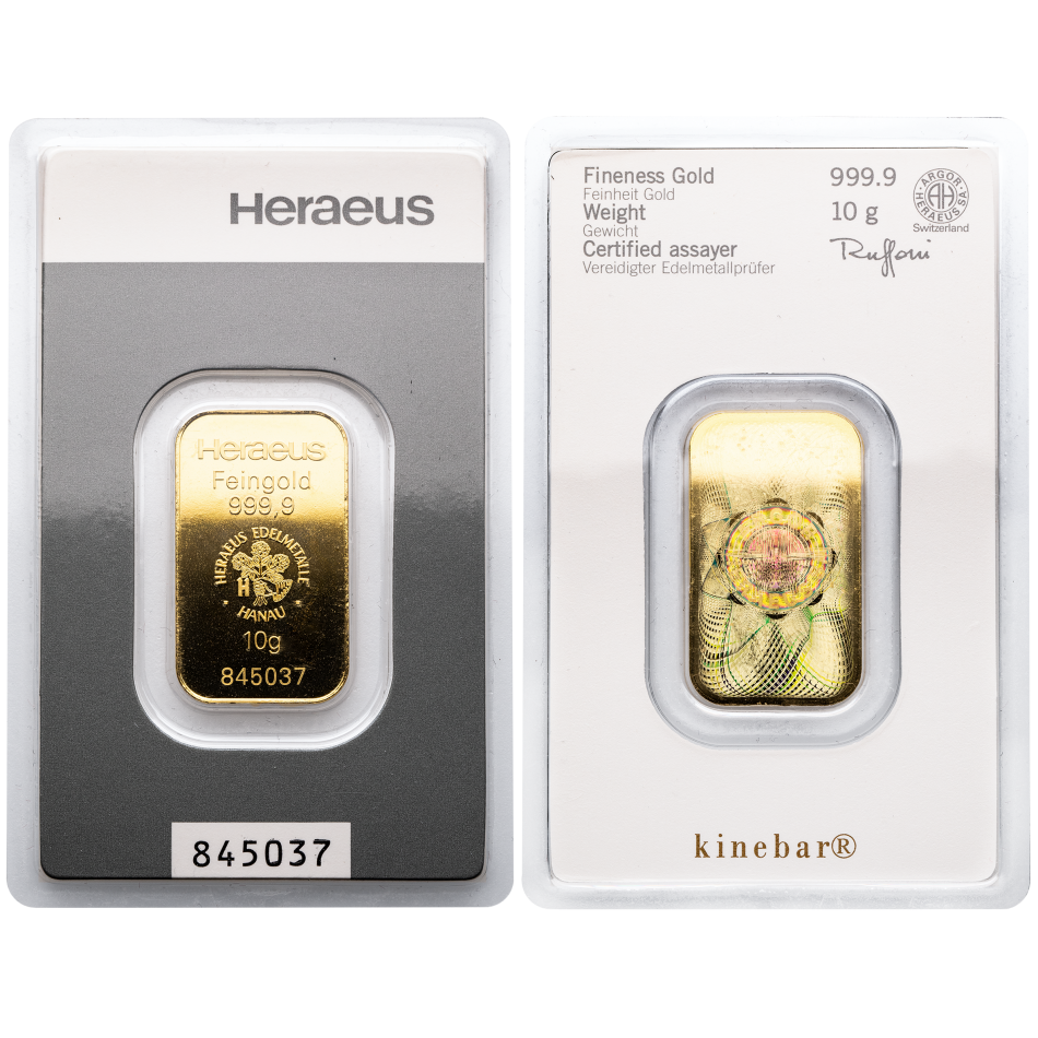 Investiční zlatý slitek Heraeus 10 g – Německo