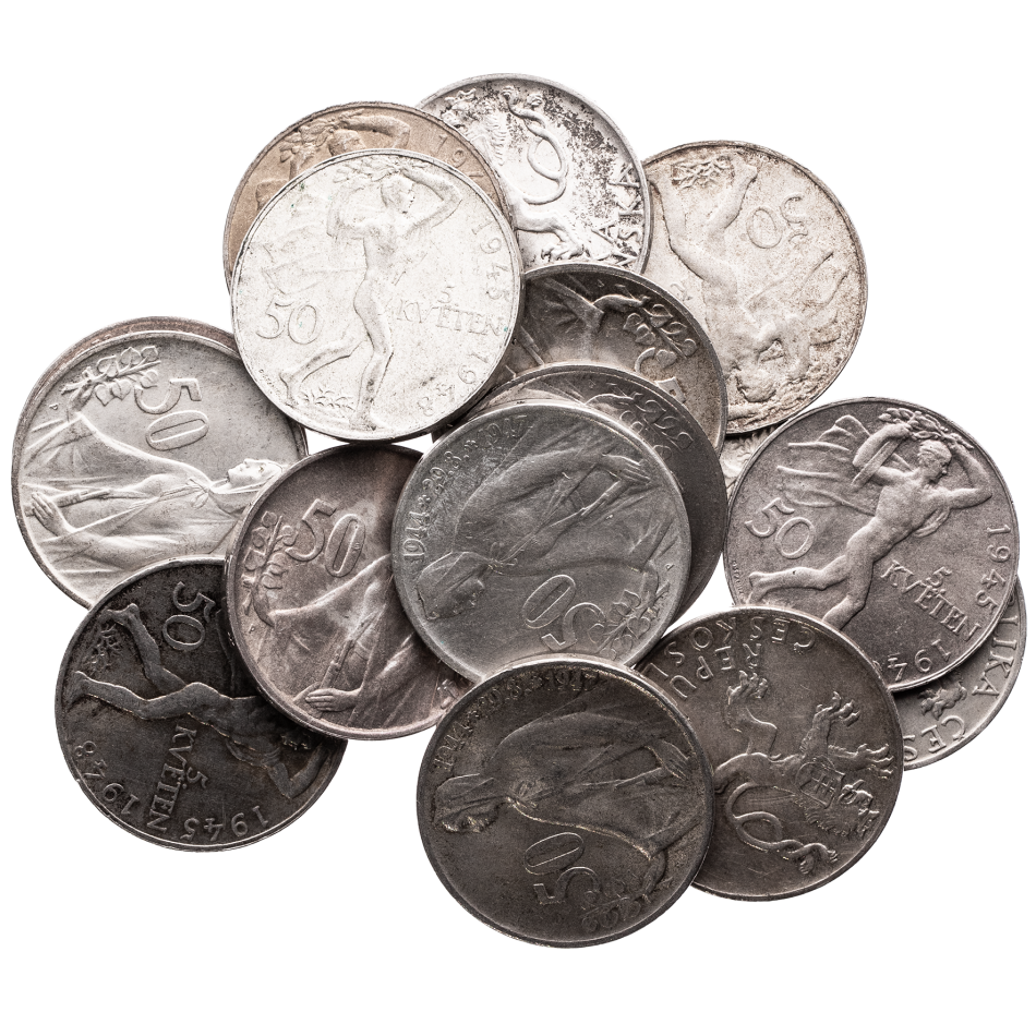 Soubor 16 ks pamětních stříbrných 50 Kčs (1947–1948)