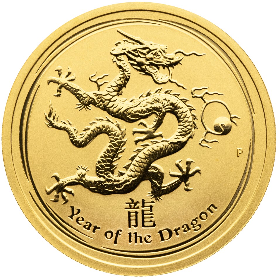 Zlatá investiční mince Austrálie Lunar II – Rok Draka 1/2 Oz 2012