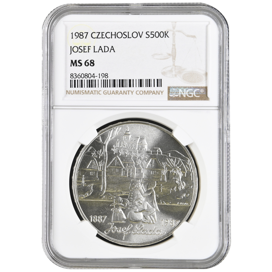 Pamětní stříbrná mince 500 Kčs Sté výročí narození Josefa Lady 1987 NGC
