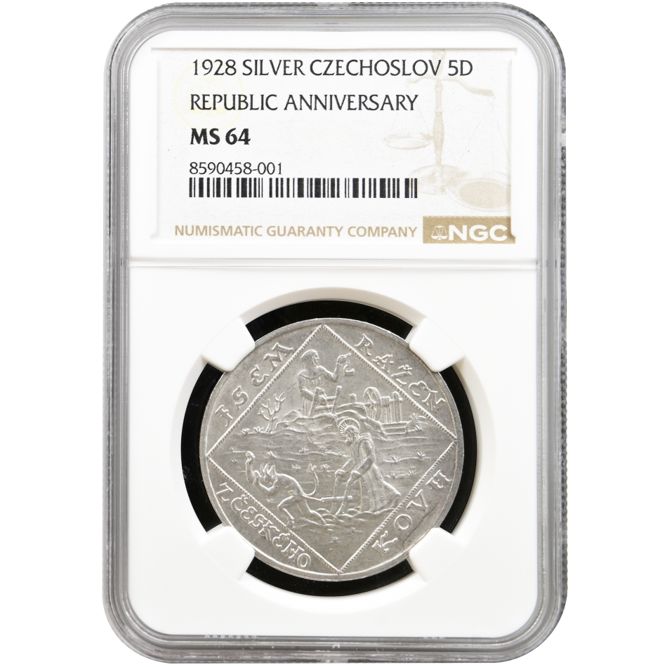 Stříbrná medaile - Jsem ražen z českého kovu 1928 - NGC MS 64