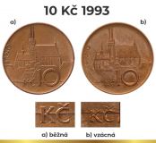 10 korun 1993 - varianta malé Kč -