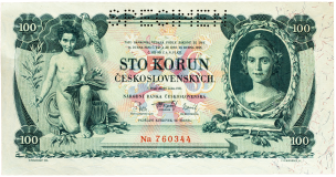 Československá bankovka 100 korun 1931 perforovaná