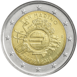 2 Euro 2012 San Marino, 10 let eurobankovek a mincí