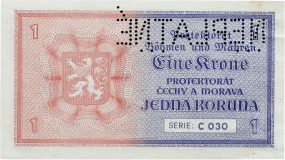 1 koruna bez data (1940), série C 030, perforace NEPLATNÉ