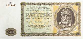 Bankovka 5.000 korún 1944, perforovaná, serie 6Ni