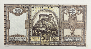 Bankovka 50 korún  1940, perforovaná, serie Oe
