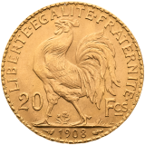 Zlatá mince 20 Frank 1908