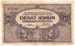 Státovka 10 korun československých 1919