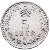 Stříbrná mince 5 krejcar 1858 A – František Josef I.