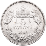 Stříbrná mince 5 korun 1908 KB – František Josef I.