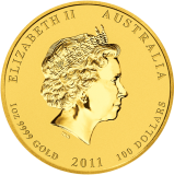 Investiční zlatá mince Austrálie Lunar II – Year of the Rabbit (Rok Králíka) 1 Oz 2011